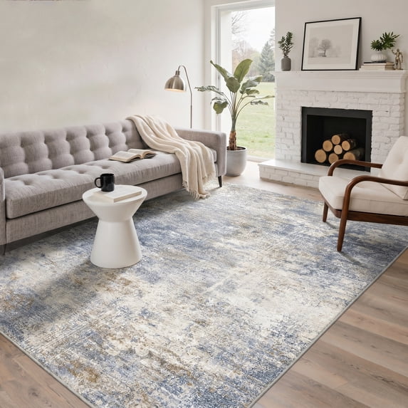 DEORAB 8x10 Area Rugs Low Pile Lightweight Machine Washable Non Slip for Living Room, Bedroom, Home Decor, Distressed Abstract Blue