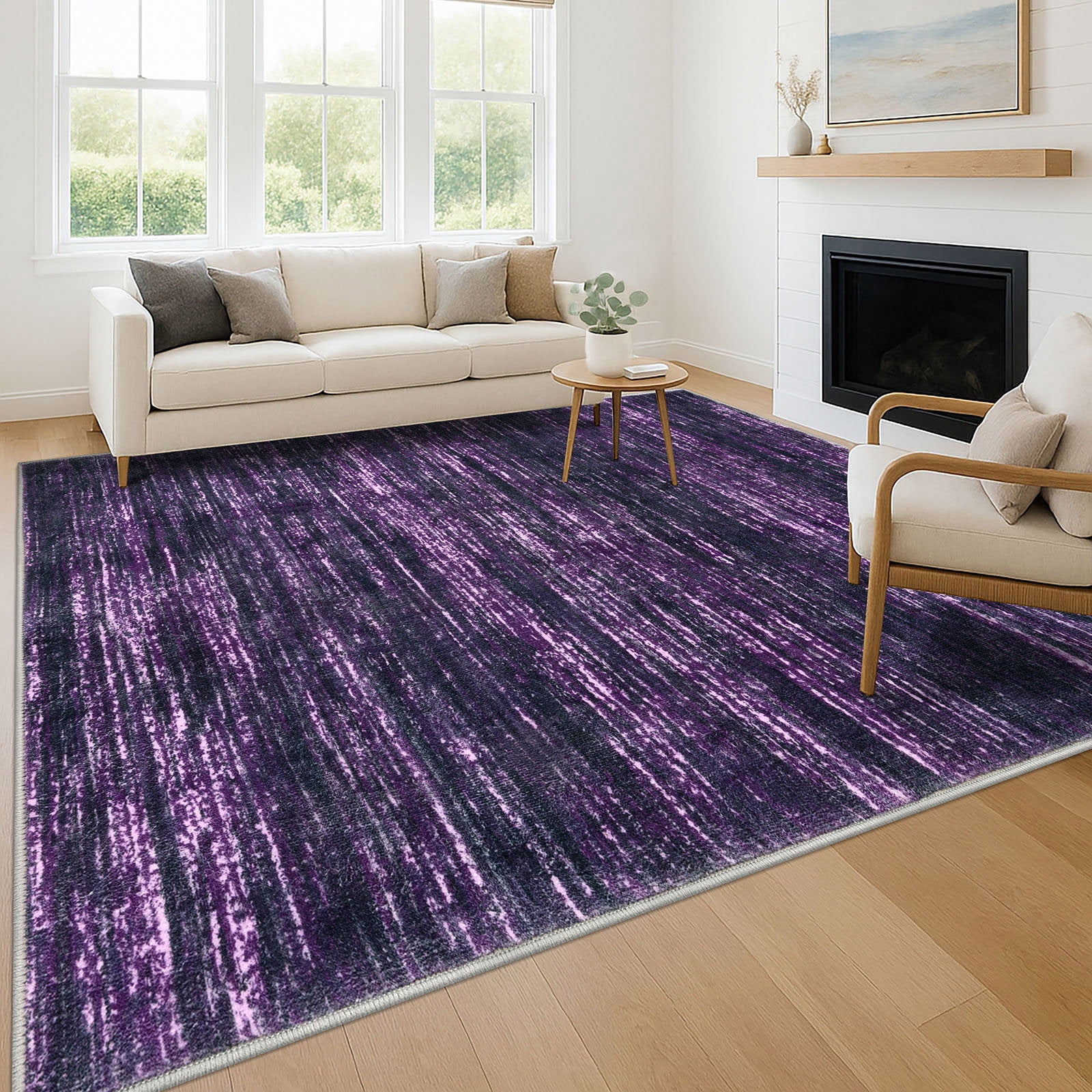 Brisasol 8x10 Area Rugs for Living Room Washable Rugs Modern Abstract Area Rug Non slip Distressed Indoor Rug for Bedroom Dining Room, Purple White