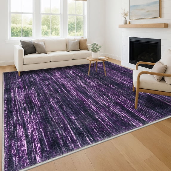 Brisasol 8x10 Area Rugs for Living Room Washable Rugs Modern Abstract Area Rug Non slip Distressed Indoor Rug for Bedroom Dining Room, Purple White