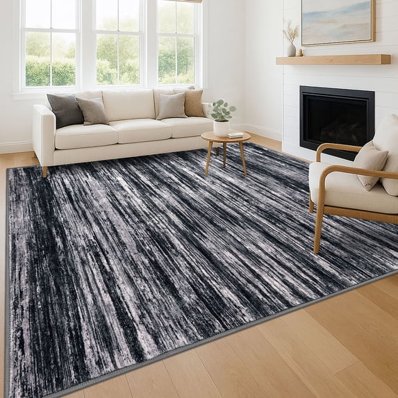 Brisasol 8x10 Area Rugs for Living Room Washable Rugs Modern Abstract Area Rug Non slip Distressed Indoor Rug for Bedroom Dining Room, Black/White