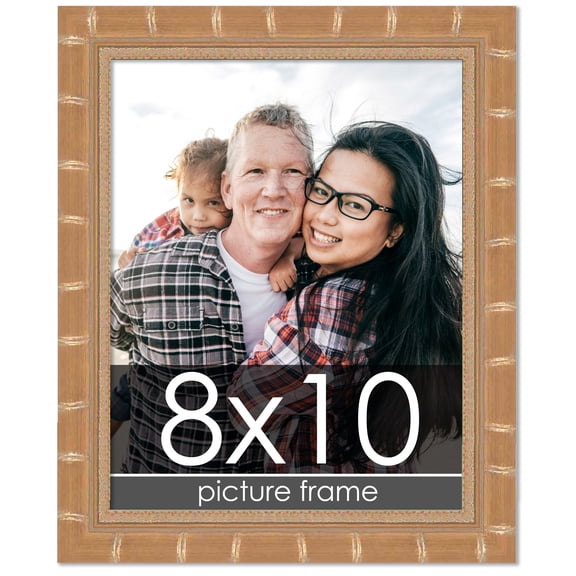 8x10 Gold Modern Bamboo Picture Frame - UV Acrylic, Foam Board Backing, Hanging Hardware
