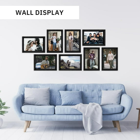 8x10 Black Beaded Picture Frame Set of 4, 5x7 with Mat or 8x10 without Mat, Multi Photo Frames for Wall or Tabletop Decor