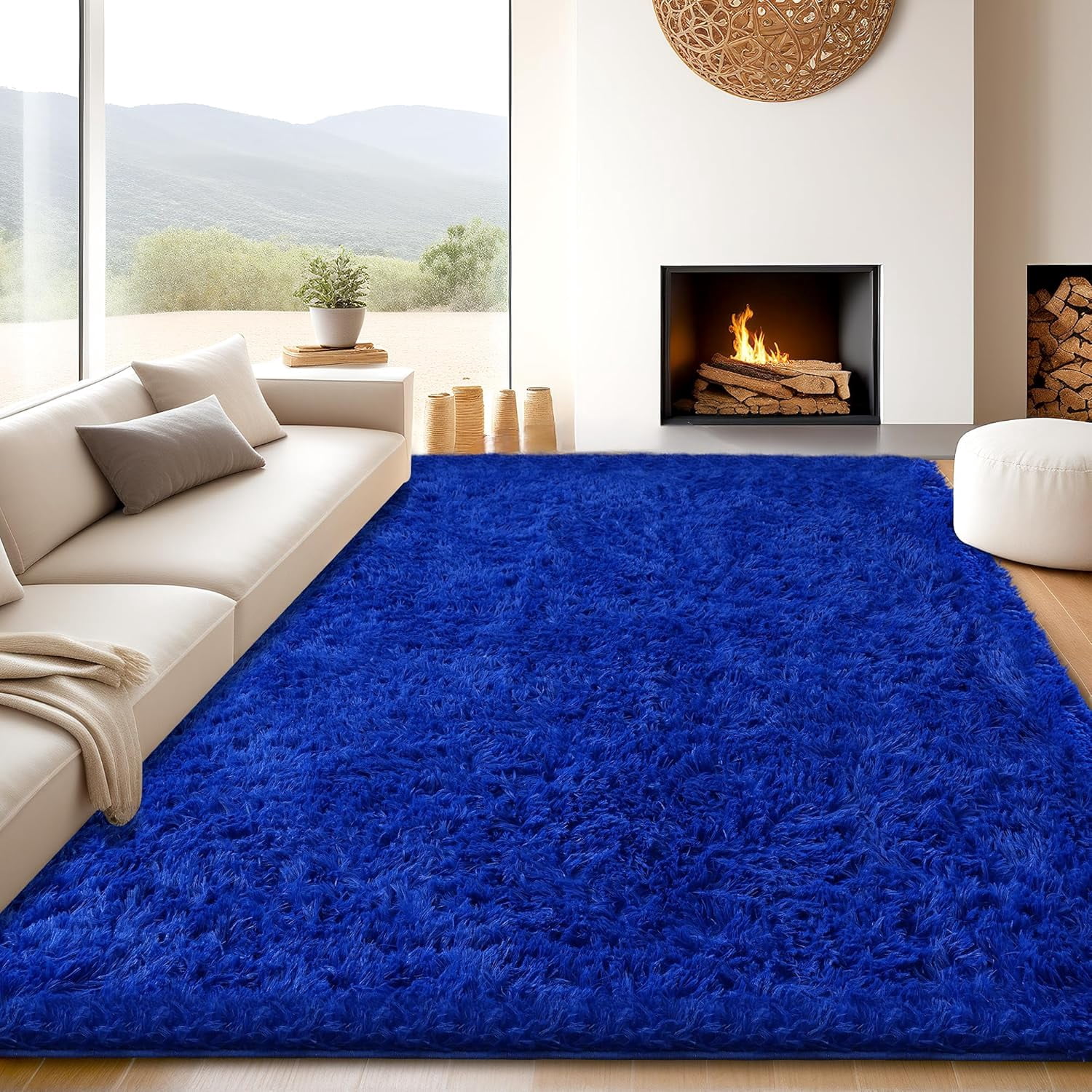 8x10 Blue Shag Area Rugs for Living Room, Large Fluffy Shaggy Rug for ...