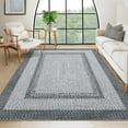 thumbnail image 1 of 8x10 Braided Print Area Rug Washable Rug Non Slip Farmhouse Rustic Floor Carpet Boho Dining Room Throw Carpet Modern Geometric Floor Cover Bohemian Border Rug for Living Room Bedroom, Grey, 1 of 9