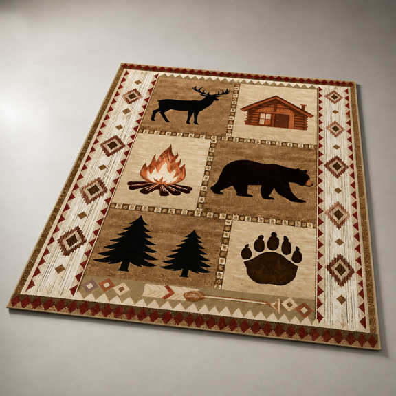 8x10 Cabin Bear Rustic Area Rug For Living Room Lodge Deer Large Country Farmhouse Westenhine Washable Non-slip Printed Low-pile I