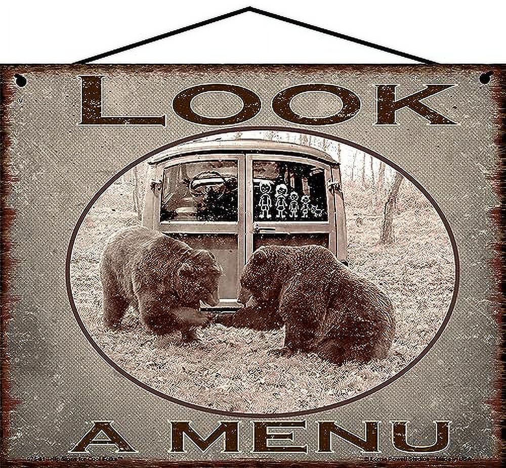 8x10 Camping Themed Sign with Bears - Look A Menu - Funny Vintage Style ...