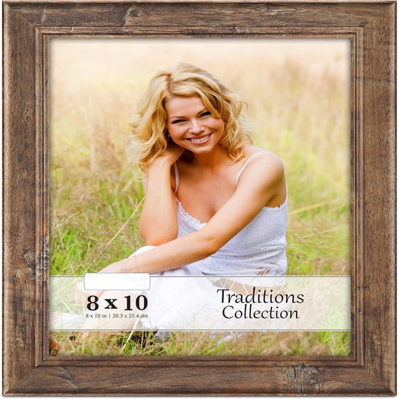 8x10 Chestnut Brown Picture Frame - Rustic Wood Pattern - Lightly Distressed Frame for Table Top Display or Wall Mount