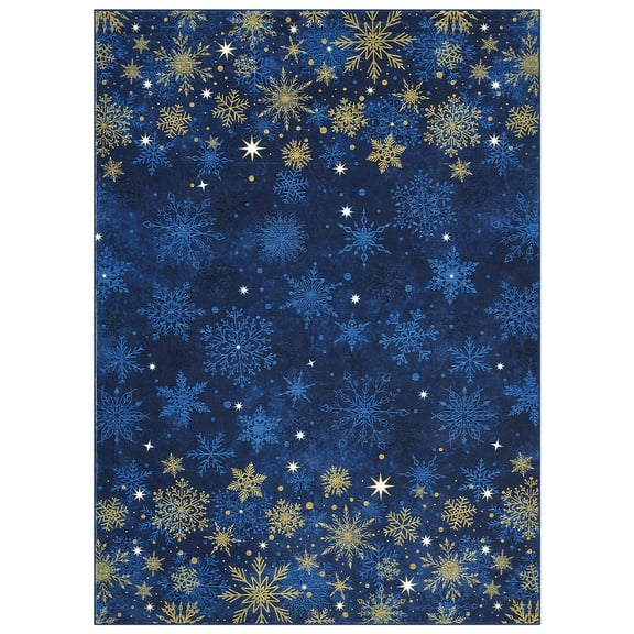 8x10 Christmas Area Rug for Bedroom Living Room Non Slip Xmas Snowflakes Large Indoor Area Rug for Holiday Washable Christmas Dining Room Throw Carpet Soft Rugs for Bedrooms Blue
