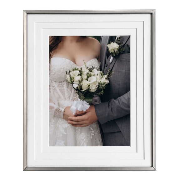 8x10 Chrome Metal Frame With Triple White Layered Mat to 5x7