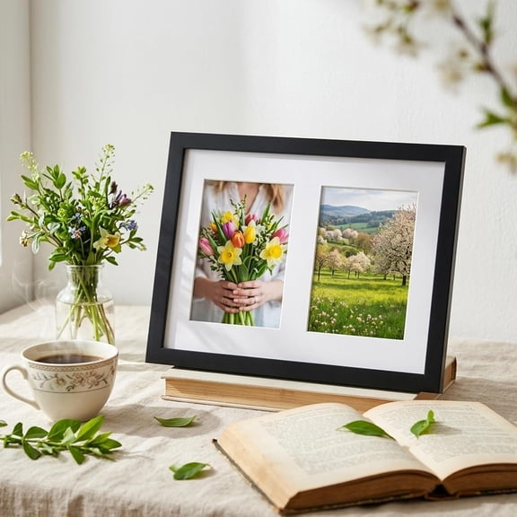 8x10 Collage Picture Frame with Two Openings for 4x6 Photos, Multi Photo Wall Frame, Gallery Style Home Decor Frame