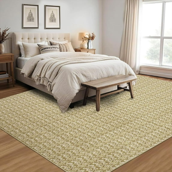 8x10 Dining Area Rug Machine Washable Easy-Clean Modern Camel Non-Slip Low Pile Stain-Resistant High Traffic Contemporary Boho Office