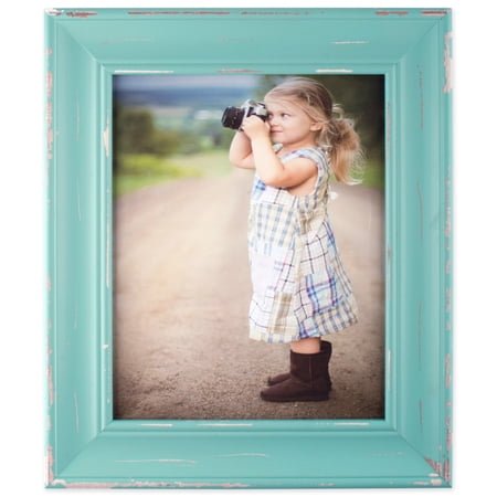 13" Vibrant Unique Distressed Blue Farmhouse Rectangular Picture Frame
