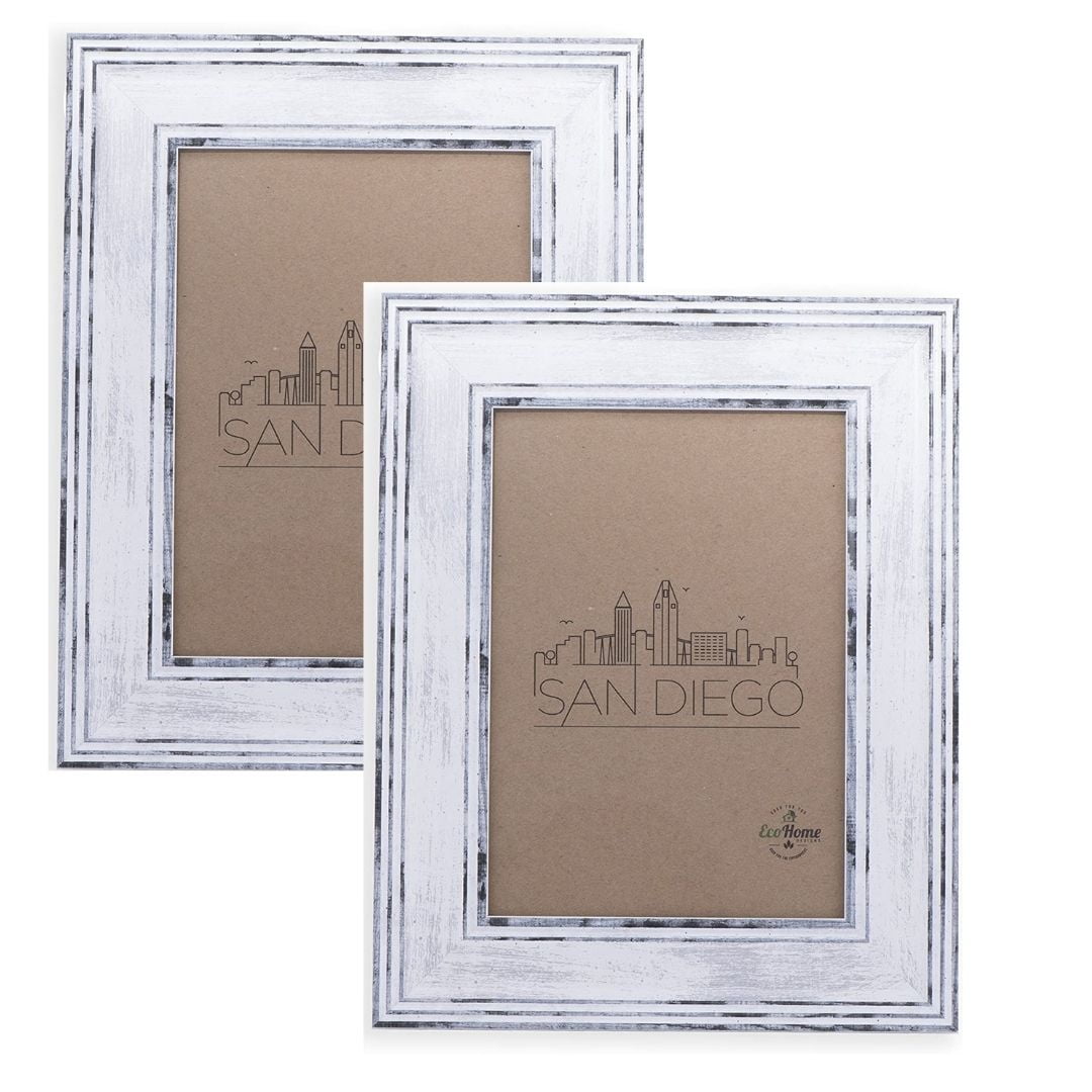 8x10 Distressed White Picture Frame, Wall Mount or Desktop Display. 2 Pack
