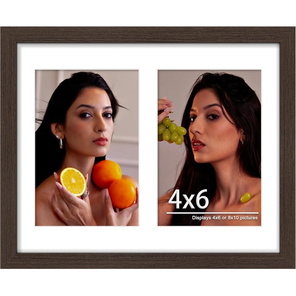 8x10 Double Picture Frame For Displaying Double 4x6 Picture Frame for Wall Mounting or Tabletop, Walnut.