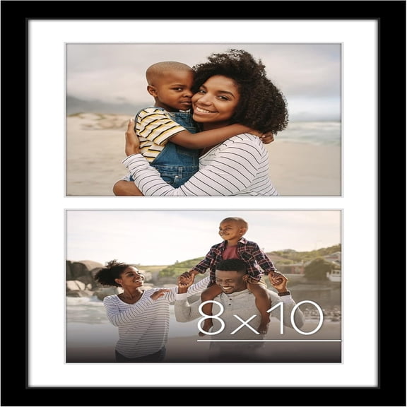 8x10 Double Picture Frame with Shatter-Resistant Glass - Fits Two 8x10 Photos or use as One 12x18 Poster Frame - Collage Frames for Wall Display - Black