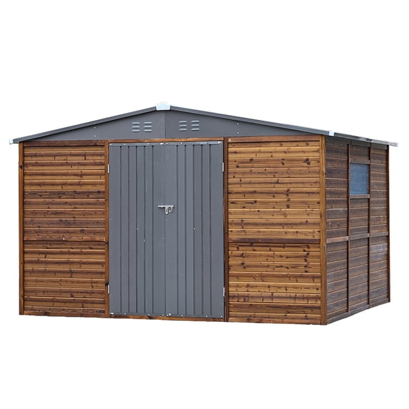 8x10 FT Iron-Wood Combination Tool Shed with 2 Translucent Windows, Bright Garden Room & Outdoor Workshop for Backyard