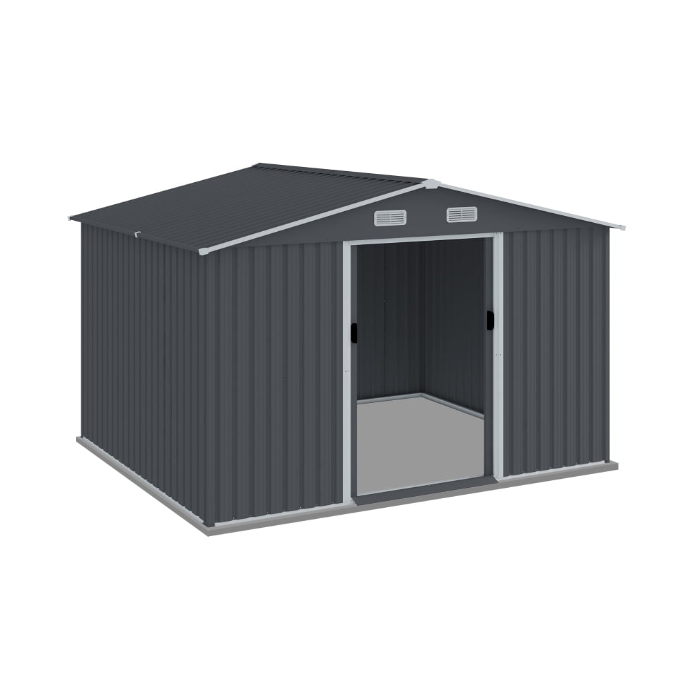 8x10 FT Metal Tool Shed - Features Sliding Doors & Ventilation for Lawn Mowers & Bike Storage