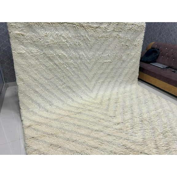 8x10 FT Vintage HandKnoted Wool Boujaad Red Area Rug Moroccan Living Room.