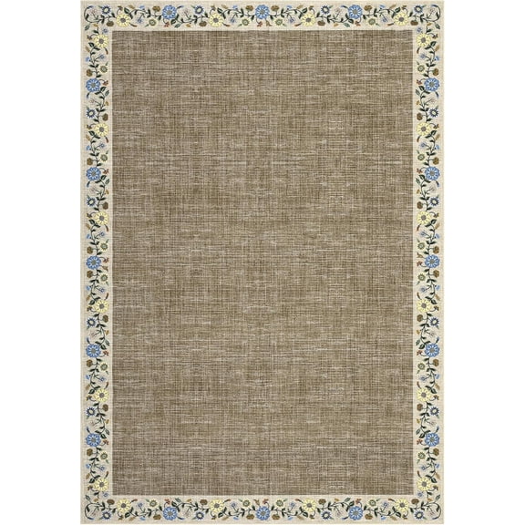 8x10 Farmhouse Floral Print Area Rug, Needle Punched Non Slip Washable Low Pile Popular Size Living Room Bedroom Carpet,Dark camel