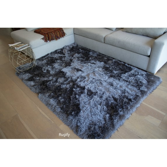 8x10 Feet Gray Grey Color Two Tone Area Rug Carpet Rug Solid Soft Plush Pile Shag Shaggy Fuzzy Furry Modern Contemporary Decorative Designer Bedroom Living Room Hand Woven Non-Slip Canvas Backing
