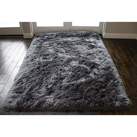 8x10 Feet Gray Grey Color Two Tone Area Rug Carpet Rug Solid Soft Plush Pile Shag Shaggy Fuzzy Furry Modern Contemporary Decorative Designer Bedroom Living Room Hand Woven Non-Slip Canvas Backing