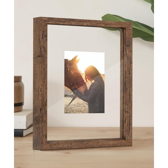 8x10 Floating Frame Black Picture Frame with Double Sided Real Glass Display 5x7 4x6 Photos Artwork, Modern Photo Frames Wall Tabletop Decor, Christmas Birthday Gift for Family Friends