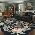 thumbnail image 1 of 8x10 Floral Area Rug, Machine Washable Non-Slip, Stain-Resistant Low-Pile Scalloped Rug for Living Room, Dining Room, Bedroom, Soft Low Pile Large Carpet -Black, 1 of 10