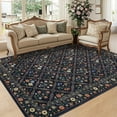 thumbnail image 1 of 8x10 Floral Print Area Rugs Bordered Rug, Machine Washable Rug Modern Striped Low Pile Rug Carpet with Non-Slip Backing, Stain-Resistant Farmhouse Rugs for Living Room Bedroom Home Office, Blue, 1 of 9