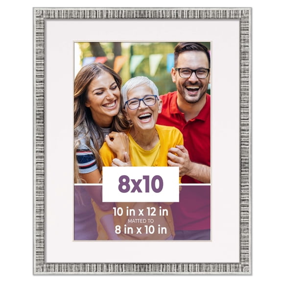 8x10 Frame Silver With White Picture Mat For 8x10 Photo - Silver 10x12 Frame To Display Print or