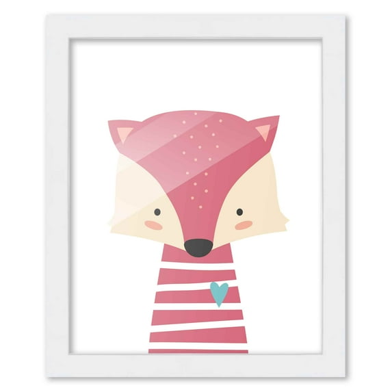 8x10 Framed Nursery Wall Adventure Girl Fox Poster in White Wood Frame For Kid Bedroom or Playroom