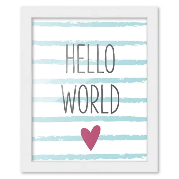 8x10 Framed Nursery Wall Adventure Girl Hello World Poster in White Wood Frame For Kid Bedroom or