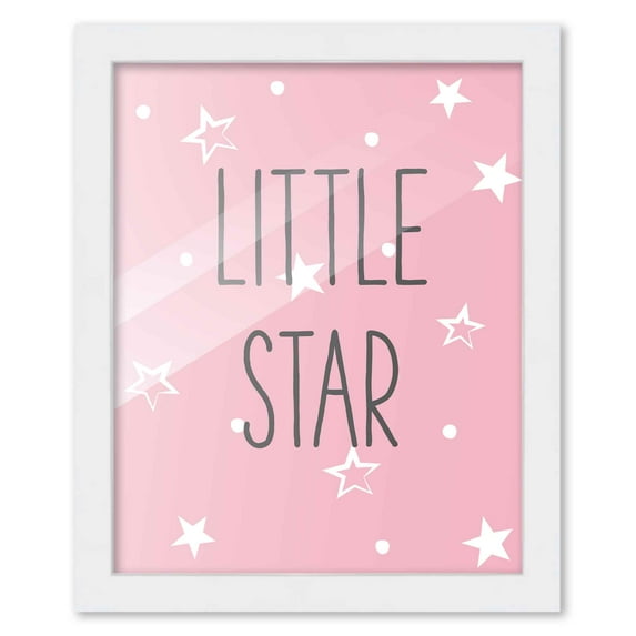 8x10 Framed Nursery Wall Adventure Girl Little Star Poster in White Wood Frame For Kid Bedroom or