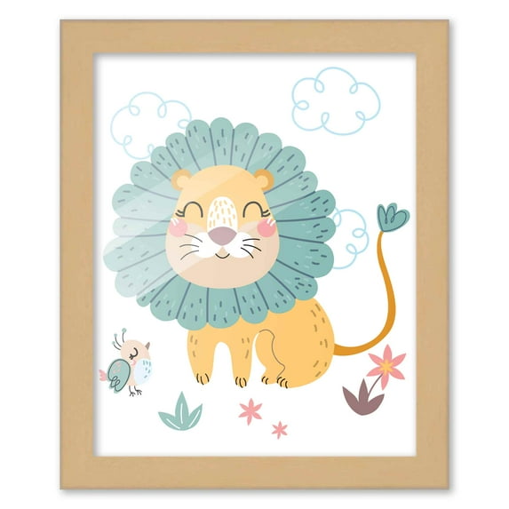 8x10 Framed Nursery Wall Art Boho Safari Lion Poster In Natural Wood Frame For Kid Bedroom or