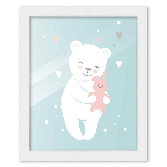 8x10 Framed Nursery Wall Art Hand Drawn Twinkle Teddy Bear Poster in White Wood Frame For Kid