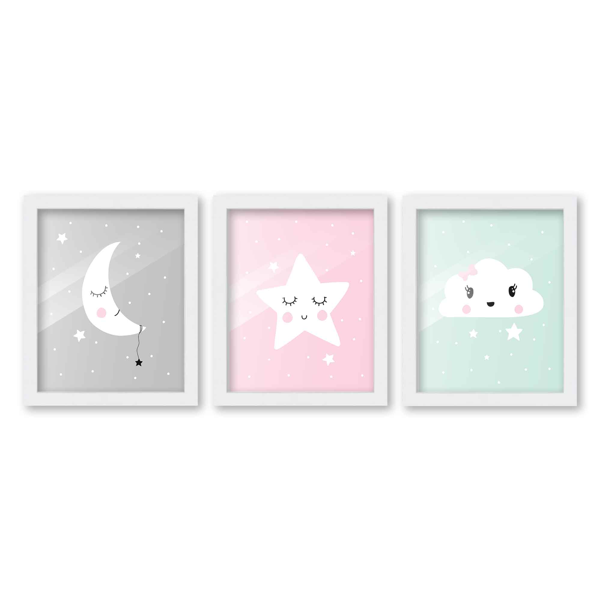 8x10 Framed Nursery Wall Art Set of 3 Hand Drawn Sleepy Star Moon ...