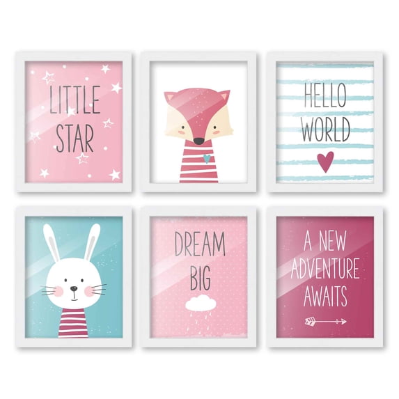 8x10 Framed Nursery Wall Art Set of 6 Hand Drawn Adventure Girl Prints ...