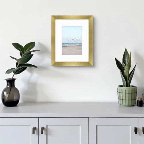 , 8x10 Frames Display 5x7 Picture with Mat or 8x10 Photo Without Mat, Shatter-Resistant Glass, Pre-Installed Wall Mounting Hardware - Gold