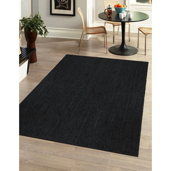 8x10 Ft Black Jute Area Rug | Handmade | Solid Farmhouse Design | Natural Jute Rug for Living Room | Dining Room | Bedroom | Kitchen | Hallway | Entryway