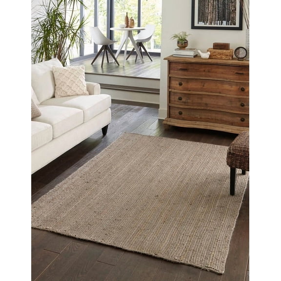 8x10 Ft Gray Jute Area Rug | Handmade | Solid Farmhouse Design | Natural Jute Rug for Living Room | Dining Room | Bedroom | Kitchen | Hallway | Entryway