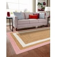 thumbnail image 1 of 8x10 Ft Pink and White & Natural Jute Area Rug, Hand-Woven, Reversible, Farmhouse Boho Style, Durable & Pet-Friendly Rug for Living Room, Dining Room, and Bedroom, 1 of 5