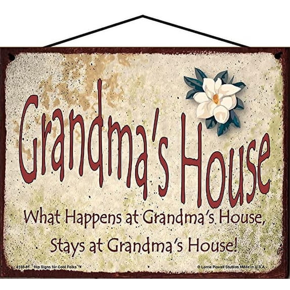 8x10 Grandma's House Sign with Magnolia Flower What Happens at Grandma's House Stays at Grandma's House Vintage Style Decorative Household Family Home Décor Grandmother Gift Signs