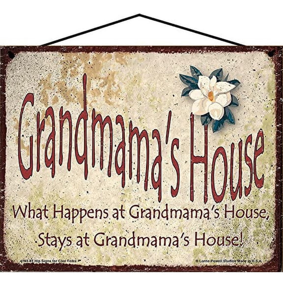 8x10 Grandmama's House Sign with Magnolia Flower What Happens at Grandmama's House Stays Vintage Style Decorative Household Family Home Décor Grandma Nickname Gift Signs for any Grandmother