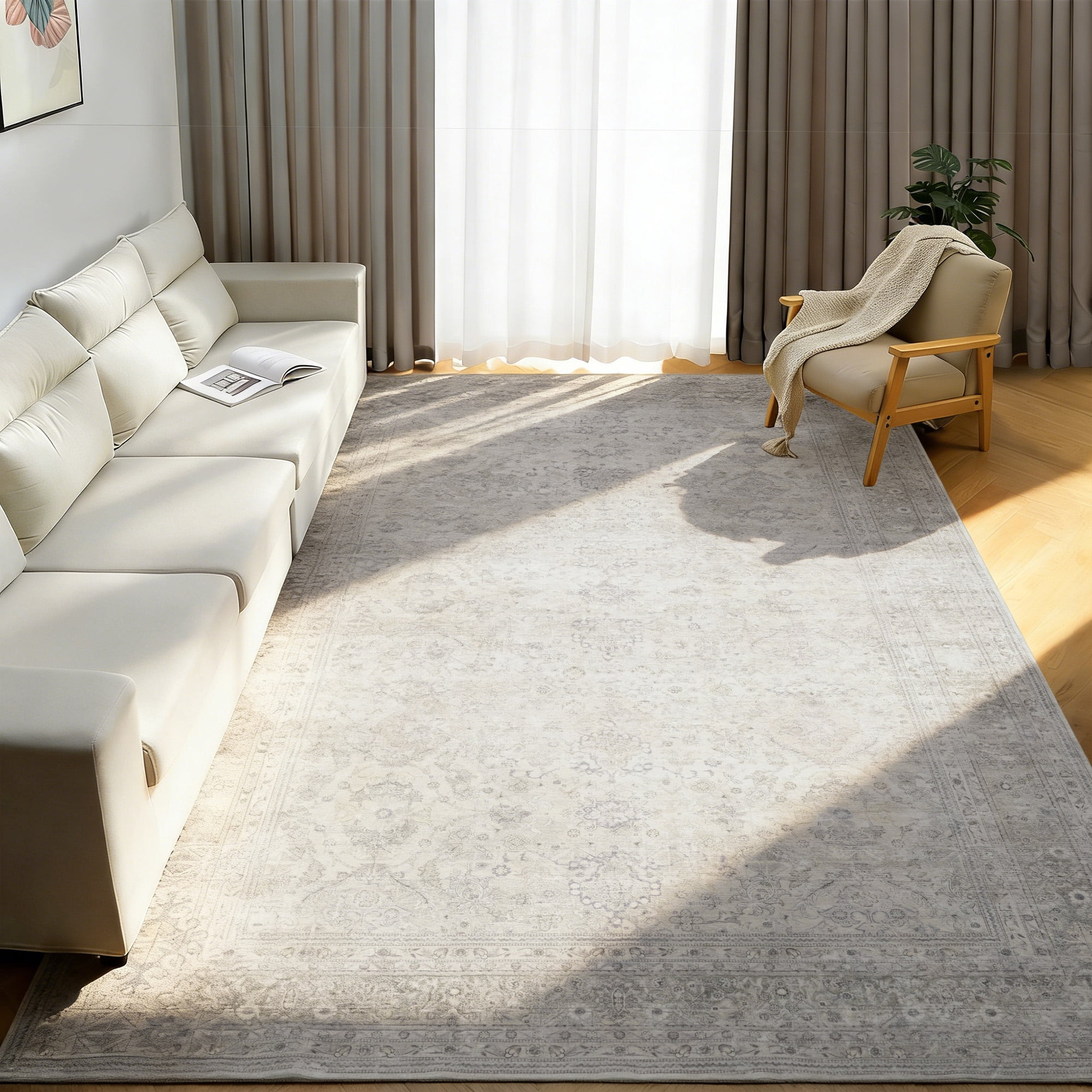 8x10 Gray Washable Area Rug, Modern Traditional Stain Resistant ...