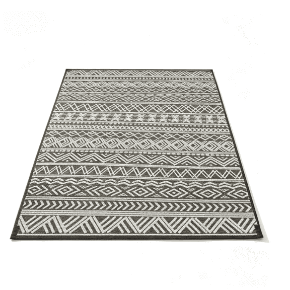 8x10 Grey Reversible Plastic Straw Outdoor Rug, Waterproof Boho Geometric Foldable Patio Floor Mat for Balcony RV Camping Picnic Beach