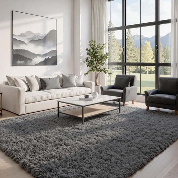8x10 Grey Shag Rug - Ultra Soft Fluffy Area Rug for Living Room, Bedroom, Nursery, and More