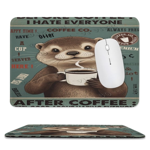 8x10 IN Mouse Pad - Otter With Coffee, Non-Slip Base, Perfect for Computer, Gaming, or Travel, Ideal for Kids and Girls on Birthdays