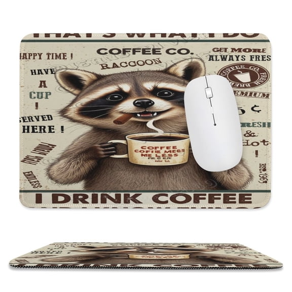 8x10 IN Mouse Pad - Raccoon With Coffee, Washable and Non-Slip, Great for Computer Use, Perfect for Men and Girls on Special Occasions