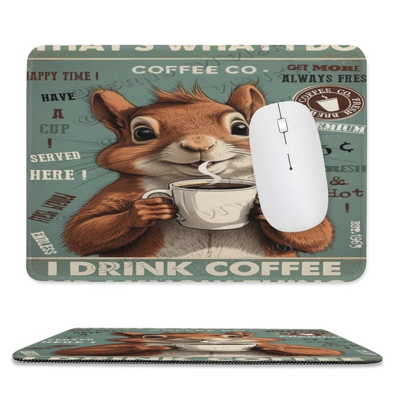 8x10 IN Mouse Pad - Squirrel With Coffee, Washable and Non-Slip, Great for Computer Use, Perfect for Men and Girls on Special Occasions