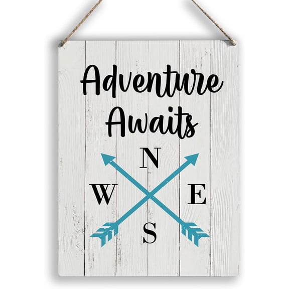 8x10 Inch Adventure Awaits Wooden Rustic Signs Home Wall Decor, Country Camping Theme Wood Sign Plaque Hanging Sign Home Outdoor Decor