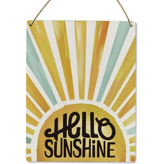 8x10 Inch Boho Sun Wall Decor, Boho Watercolour Hello Sunshine Wood Hanging Sign, Boho Summer Sun Wall Art Decor, Sunroom Living Room Classroom Bedroom Kids Room Wooden Slogan Hanging Sign